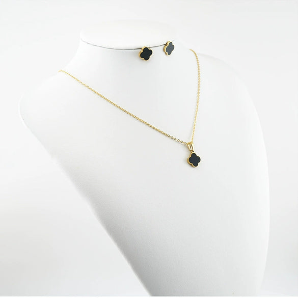 Women's 316L Stainless Steel Lucky Fourleaf Clover Jewelry Set With Electroplating Necklace And Earrings