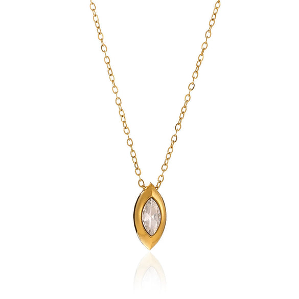 Women's Titanium Steel Marquise Diamond Geometric Pendant Necklace With Gold Plated Finish And Regular Chain