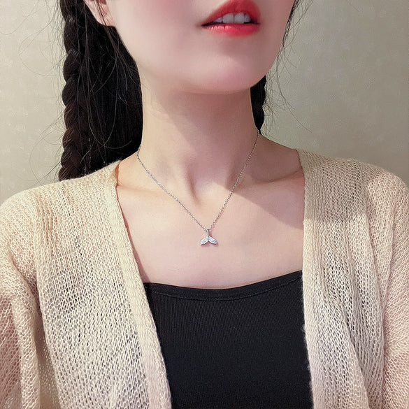 Women's Titanium Steel Mermaid Tail Necklace With Mixed Gem Inlay And Inlaid Zircon Featuring Animals And Zodiac Patterns