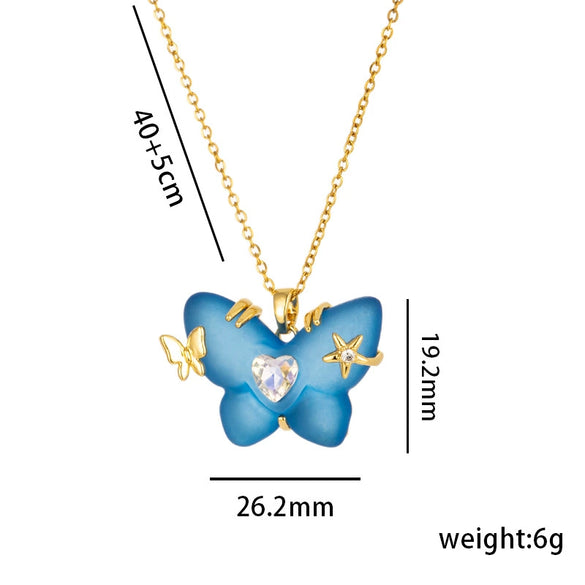 Women's Titanium Steel Micro Inlaid Zircon Butterfly Clavicle Necklace With Geometric Pattern