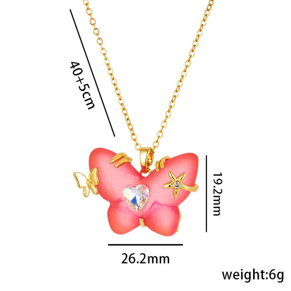 Women's Titanium Steel Micro Inlaid Zircon Butterfly Clavicle Necklace With Geometric Pattern