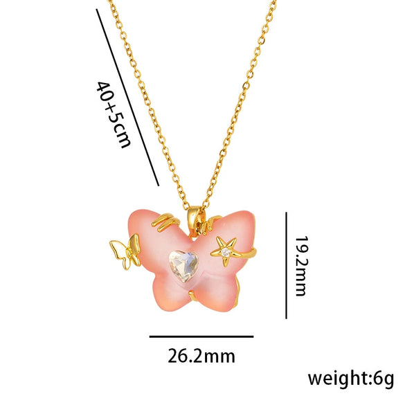 Women's Titanium Steel Micro Inlaid Zircon Butterfly Clavicle Necklace With Geometric Pattern
