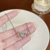 Women's Titanium Steel Micro Key Pendant Necklace With Geometric Design And Mixed Gem Inlay