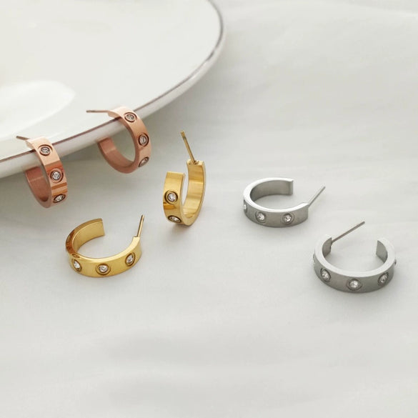 Women's Titanium Steel Minimalist Geometric Open Earrings With Letters Numbers Text And Polishing Treatment