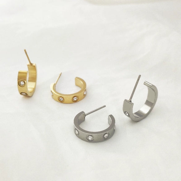 Women's Titanium Steel Minimalist Geometric Open Earrings With Letters Numbers Text And Polishing Treatment