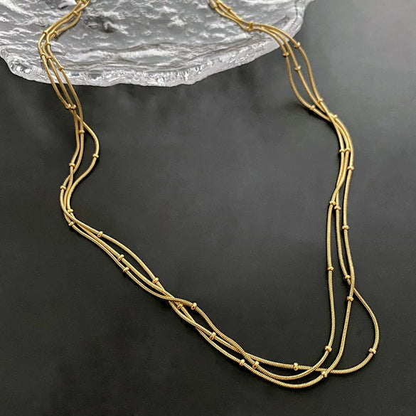 Women's Titanium Steel Multilayer Clavicle Chain With Geometric Design And Polishing Treatment
