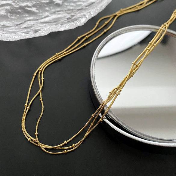 Women's Titanium Steel Multilayer Clavicle Chain With Geometric Design And Polishing Treatment