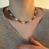 Women's Titanium Steel Natural Stone Beaded Handmade Geometric Retro Light Luxury Style Necklace