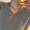 Women's Titanium Steel Natural Stone Beaded Handmade Geometric Retro Light Luxury Style Necklace