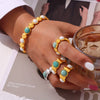 Women's Titanium Steel Natural Stone Open Bracelet Earrings Ring Set With Gold Plated And Geometric Design