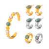 Women's Titanium Steel Natural Stone Open Bracelet Earrings Ring Set With Gold Plated And Geometric Design
