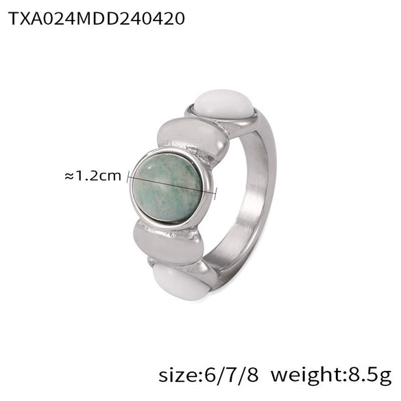 Women's Titanium Steel Natural Stone Open Bracelet Earrings Ring Set With Gold Plated And Geometric Design