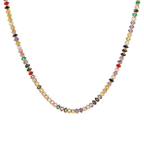 Women's Titanium Steel Necklace And Bracelet Jewelry Set With Colorful Zircon Geometric Design Electroplated Light Luxury Fashion Accessories