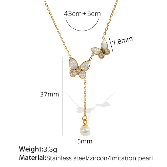 Women's 316L Stainless Steel Necklace With Butterfly Tassel Pearl Electroplated Allmatch Regular Chain Style