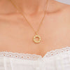 Women's Titanium Steel Necklace With Colorful Zircon Donut Pendant Copper Electroplating Geometric Pattern Light Luxury Style