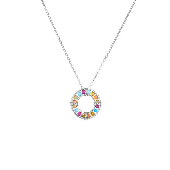 Women's Titanium Steel Necklace With Colorful Zircon Donut Pendant Copper Electroplating Geometric Pattern Light Luxury Style