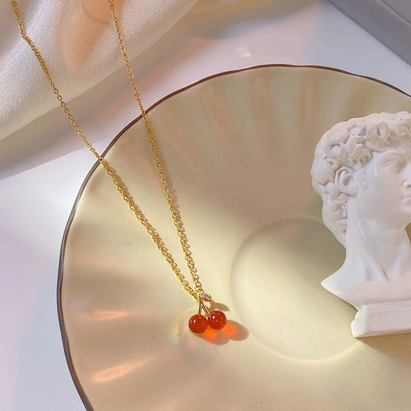 Women's Titanium Steel Necklace With Copper Pendant Geometric Pattern And Diamond Treatment Cherry Design Cross Chain