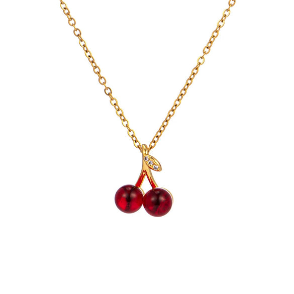 Women's Titanium Steel Necklace With Copper Pendant Geometric Pattern And Diamond Treatment Cherry Design Cross Chain