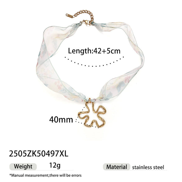 Women's Titanium Steel Necklace With 18K Gold Shell Heart Pendant And Colorful Silk Scarf Niche Design Ins Style