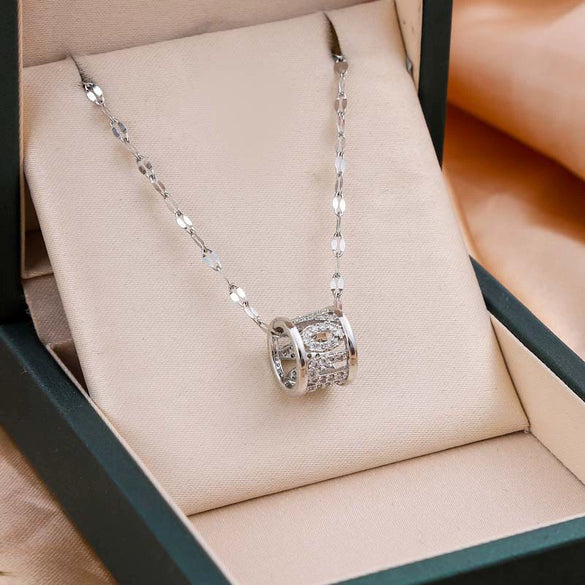 Women's Titanium Steel Necklace With Mixed Gemstone Inlay Geometric Pendant Electroplating Treatment Sweet Cool Style