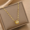 Women's Titanium Steel Necklace With Mixed Gemstone Inlay Geometric Pendant Electroplating Treatment Sweet Cool Style