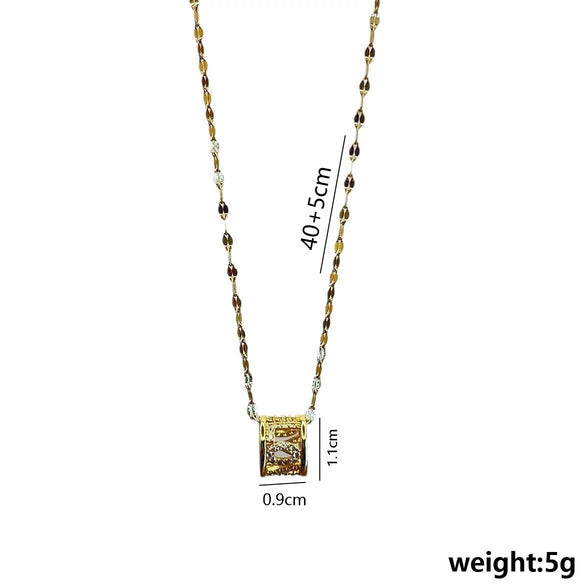Women's Titanium Steel Necklace With Mixed Gemstone Inlay Geometric Pendant Electroplating Treatment Sweet Cool Style