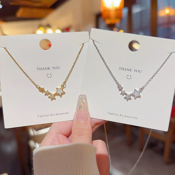 Women's Titanium Steel Necklace With Mixed Gemstone Setting Geometric Pendant And Cross Chain Light Luxury Minimalist Design