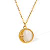 Women's 316L Stainless Steel Necklace With Natural White Fritillaria Star Moon Round Pendant And Electroplating Design