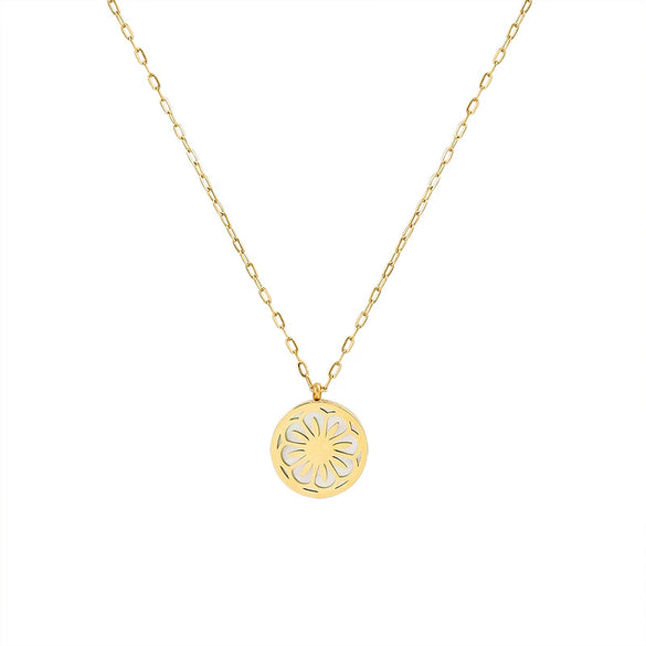 Women's Titanium Steel Necklace With Shell Daisy Flower Pendant And Electroplated Floral Design