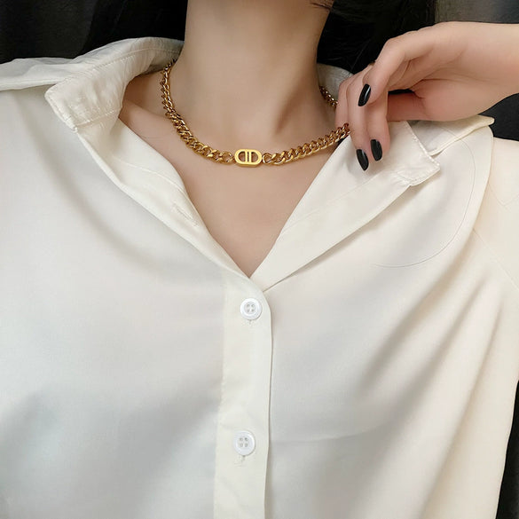 Women's Titanium Steel Nonfading Cuban Chain Necklace With Geometric Design And Hiphop Style