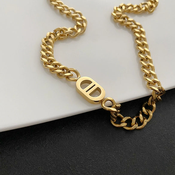 Women's Titanium Steel Nonfading Cuban Chain Necklace With Geometric Design And Hiphop Style