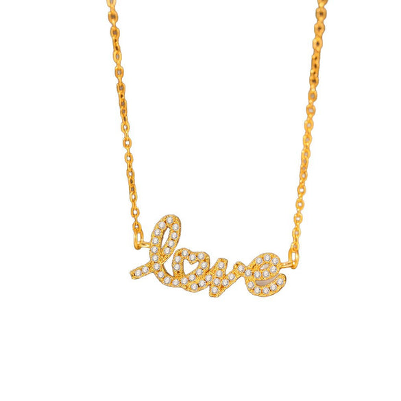 Women's Titanium Steel O Chain Necklace With Electroplated Copper Zircon Letter Pendant Light Luxury Style