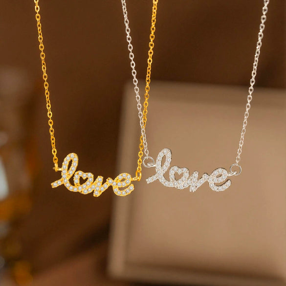 Women's Titanium Steel O Chain Necklace With Electroplated Copper Zircon Letter Pendant Light Luxury Style