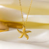 Women's Titanium Steel Ocean Life Starfish Shell Jewelry Set With 18K Gold Plated Electroplating And O Chain