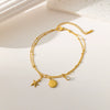 Women's Titanium Steel Ocean Life Starfish Shell Jewelry Set With 18K Gold Plated Electroplating And O Chain