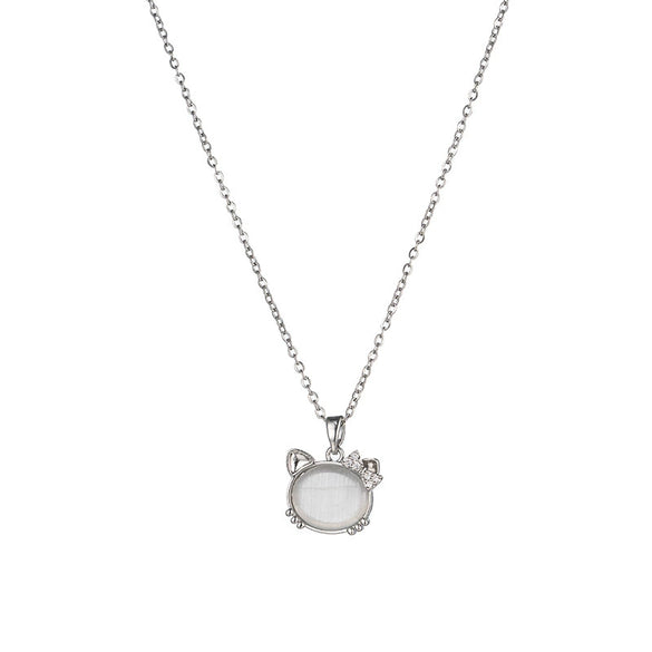 Women's Titanium Steel Ochain Necklace With Cat's Eye Pendant And Mixed Gem Inlay And Diamond Design Animal Style