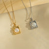 Women's Titanium Steel Ochain Necklace With Irregular Square Art Frame Mermaid Pearl Pendant Geometric Style Electroplated