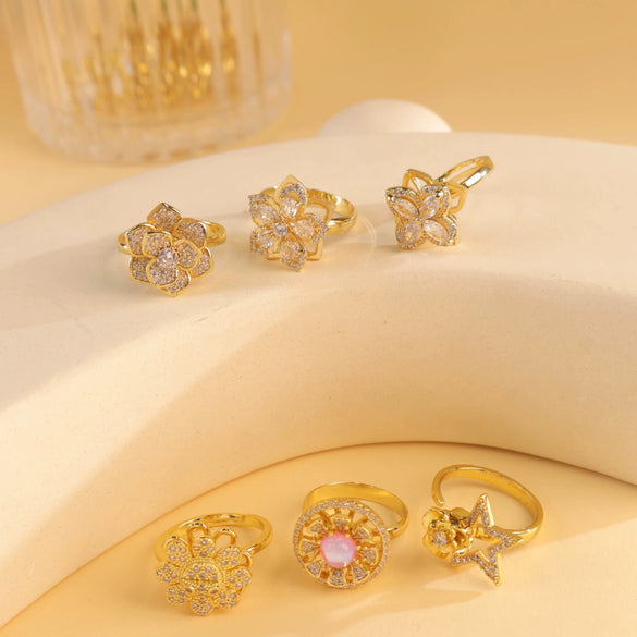 Women's Titanium Steel Open Ring With Fourleaf Clover Real Gold Plated Little Fresh Style