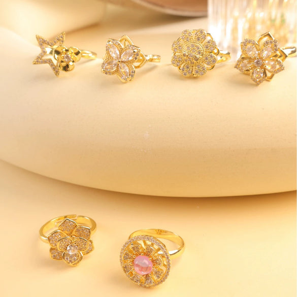 Women's Titanium Steel Open Ring With Fourleaf Clover Real Gold Plated Little Fresh Style