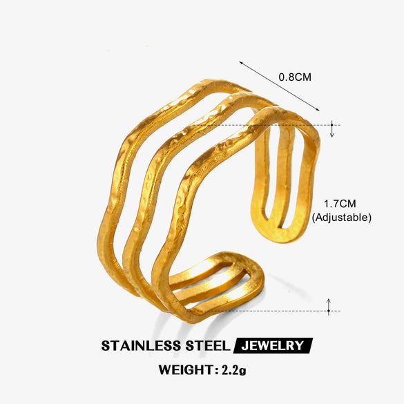 Women's Titanium Steel Open Ring With Wave Design And Geometric Style Electroplated