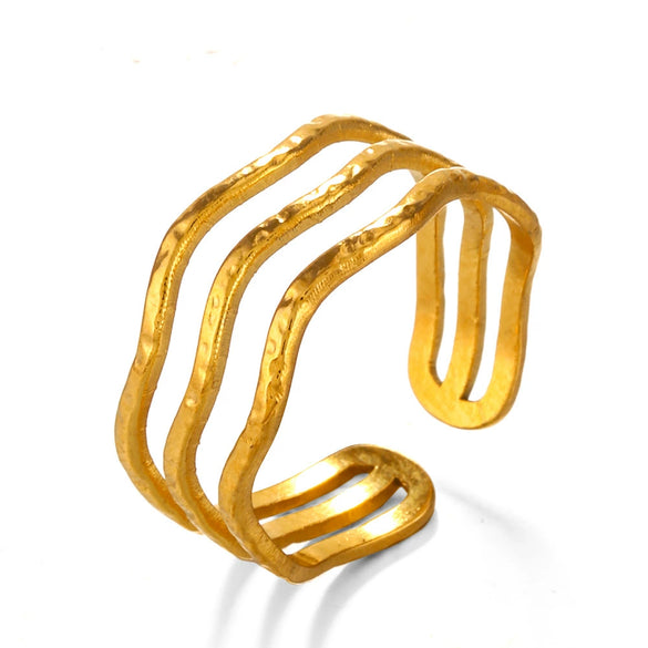 Women's Titanium Steel Open Ring With Wave Design And Geometric Style Electroplated