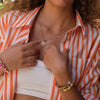 Women's Titanium Steel Peach Heart Love Drop Oil Necklace With Mixed Gemstone Inlay And Electroplating