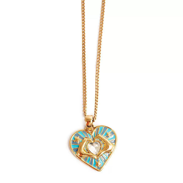 Women's Titanium Steel Peach Heart Love Drop Oil Necklace With Mixed Gemstone Inlay And Electroplating