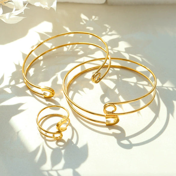 Women's 316L Stainless Steel Pin Pattern Adjustable Finger Ring Jewelry With Electroplating
