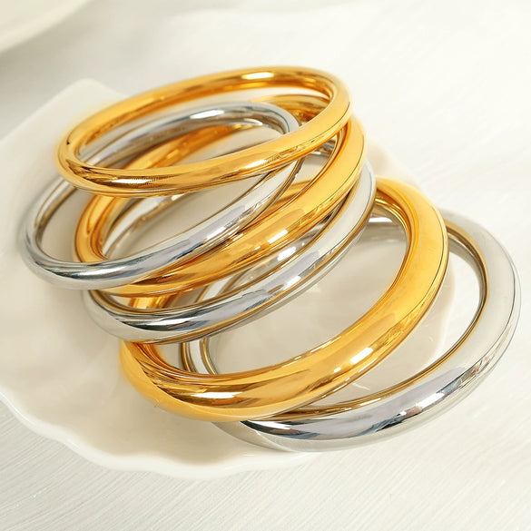 Women's 316L Stainless Steel Plain Ring Smooth Bracelet Geometric Style 18K Gold Plated Jewelry