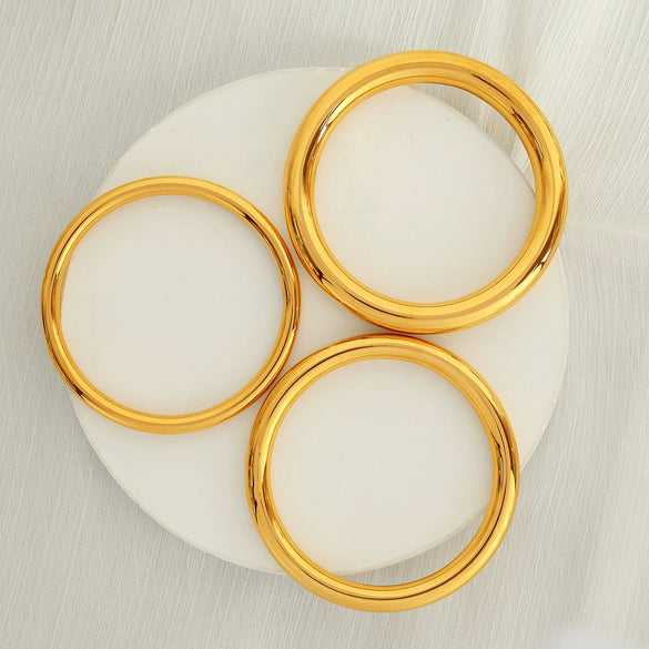 Women's 316L Stainless Steel Plain Ring Smooth Bracelet Geometric Style 18K Gold Plated Jewelry