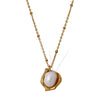 Women's Titanium Steel Plated 18K Gold Peanut Pearl Clavicle Chain Necklace With Bowl Pearl Pendant