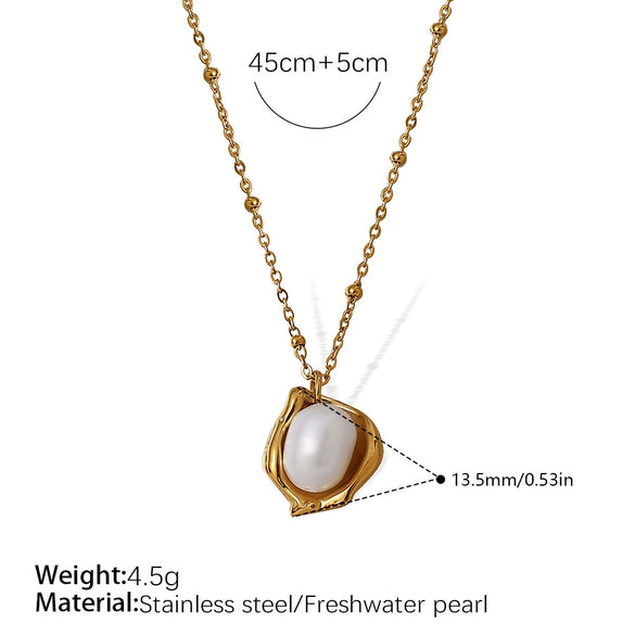 Women's Titanium Steel Plated 18K Gold Peanut Pearl Clavicle Chain Necklace With Bowl Pearl Pendant