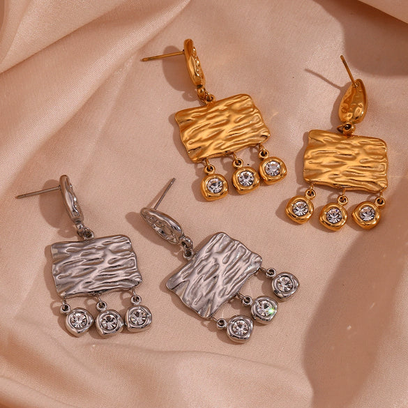 Women's Titanium Steel Plated 18K Gold Round Zircon Splicing Geometric Earrings