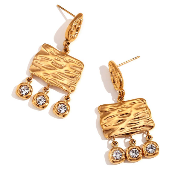 Women's Titanium Steel Plated 18K Gold Round Zircon Splicing Geometric Earrings